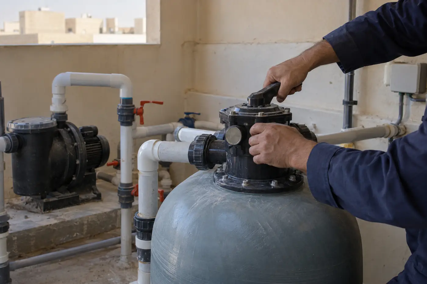 ضبط صمام الفلتر في غرفة المضخة