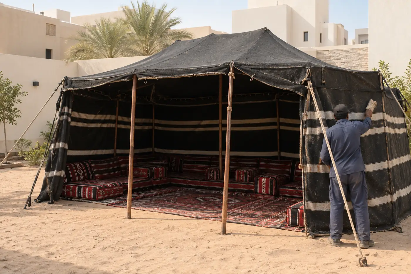 تنظيف بيت شعر في حوش استراحة